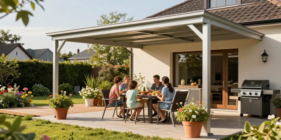 Terrassenüberdachungen schaffen einen einladenden Essbereich im Freien für Familie und Freunde.