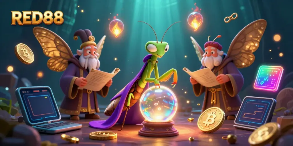 Engage in thrilling gambling adventures with RED88's vibrant 3D fortune teller scene.