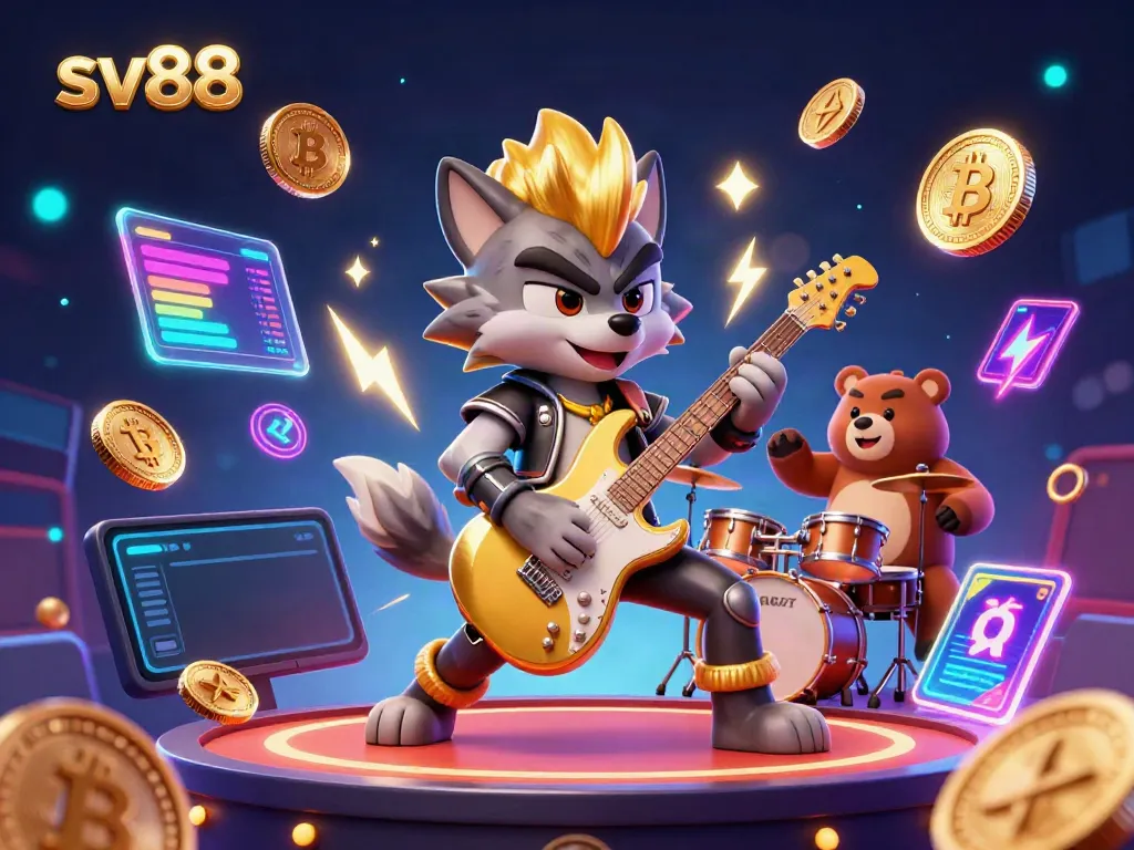 Experience the thrill of sv88 with a 3D rock star wolf rockin' the casino stage!