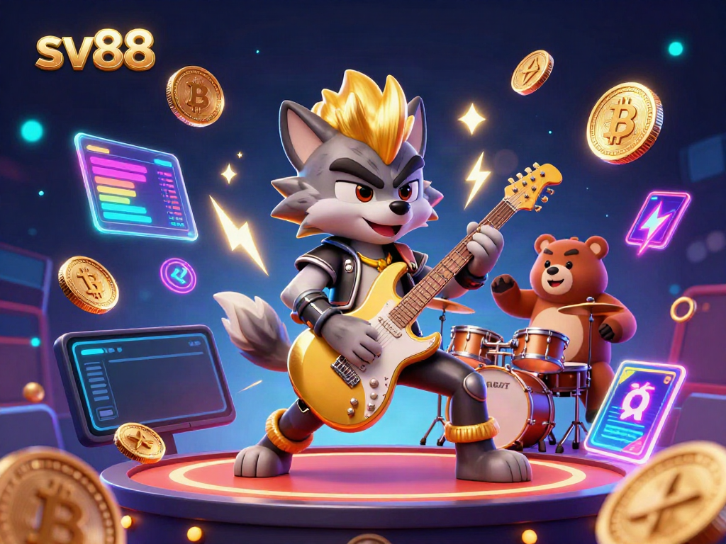 Experience the thrill of sv88 with a 3D rock star wolf rockin' the casino stage!