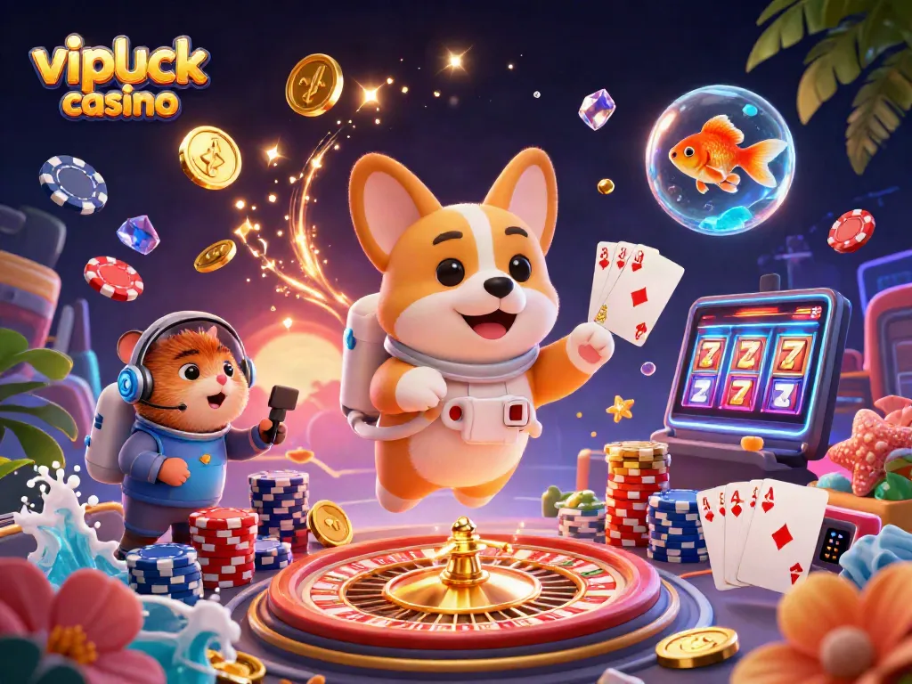 Engage with the vipluck casino experience, featuring a playful space scene with cartoon characters in action.
