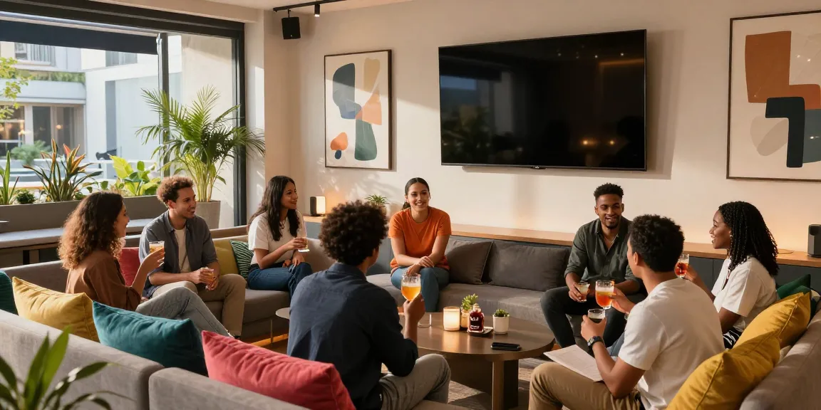 Social gathering at rokok88's modern lounge with stylish decor.