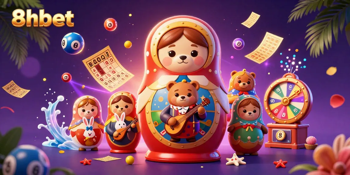 Engage in exciting casino games at 8xbet with this vibrant 3D illustration of a Matryoshka bear and dealers.
