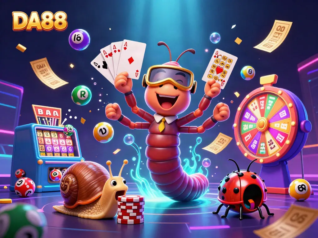 Engage with DA88's vibrant casino experience featuring a lively dealer and colorful gaming elements.
