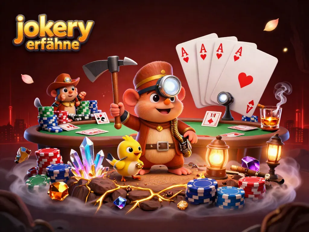 Engage in jokery erfahrungen with an exciting 3D treasure hunting scene filled with poker elements and gems.