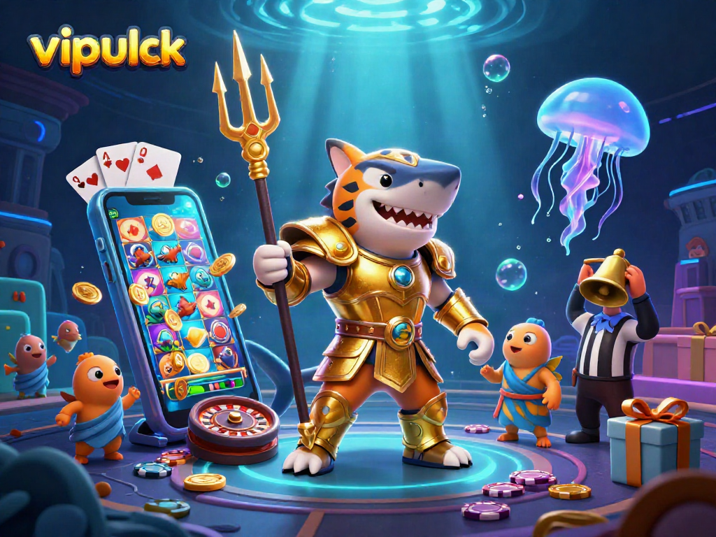Experience the thrill of vipluck with the tiger shark gladiator depicting dynamic casino gaming.
